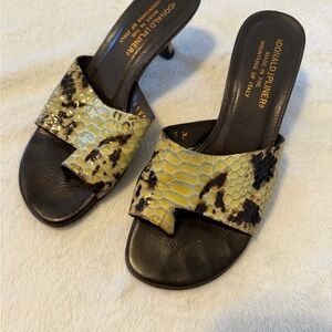 Donald J. Pliner Black and Green Snakeskin Mules